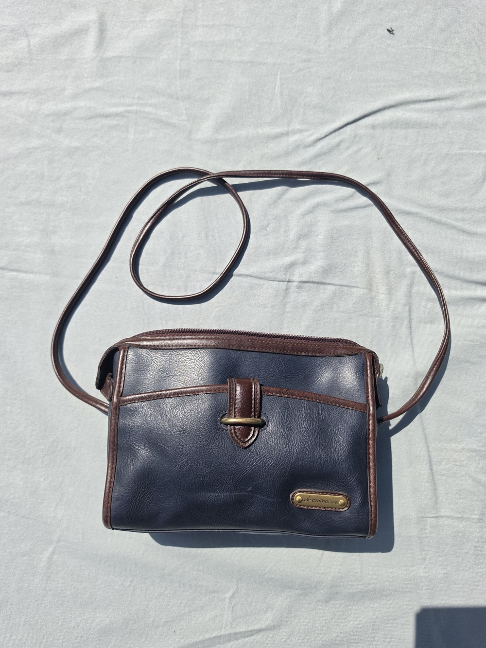 Vintage Liz Claiborne Navy and Brown Leather Crossbody Sholder Bag